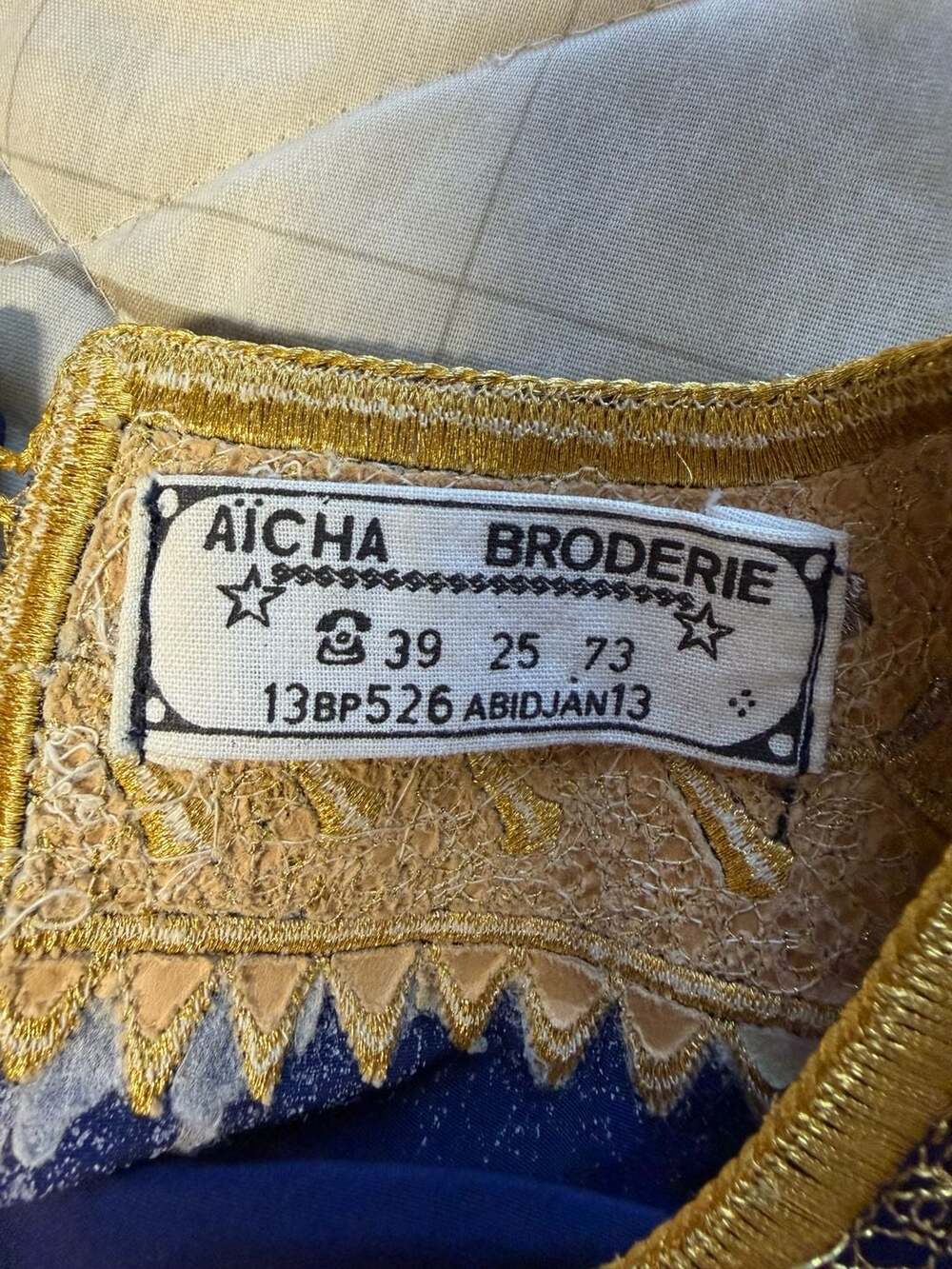 Aicha Broderie Abidjan African Boubou Kaftan Navy Gold Embroidered Maxi Dress - Picture 11 of 11